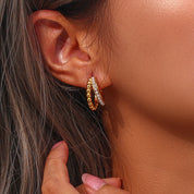 E.B.belle Double Layers Stacked Pearl Hoop Earrings For Women 18K Gold Plated Stainless Steel Chunky Statement Party Earrings
