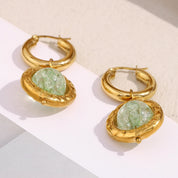 E.B.belle New Creative Green Color Round Lantern Lampwork Pendant Hoop Earring 18k Gold Plated Stainless Steel Woemn Jewelry