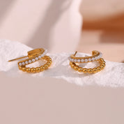 E.B.belle Double Layers Stacked Pearl Hoop Earrings For Women 18K Gold Plated Stainless Steel Chunky Statement Party Earrings
