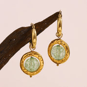 E.B.belle New Creative Green Color Round Lantern Lampwork Pendant Hoop Earring 18k Gold Plated Stainless Steel Woemn Jewelry