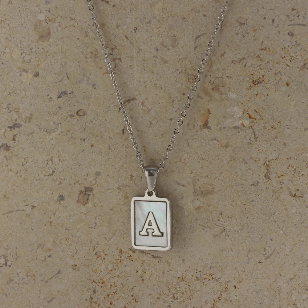 E.B.belle Minimalist Mother of Pearl Shell Stainless Steel Tarnish Free Initial Necklace Gold Plated Letter Necklace for Women