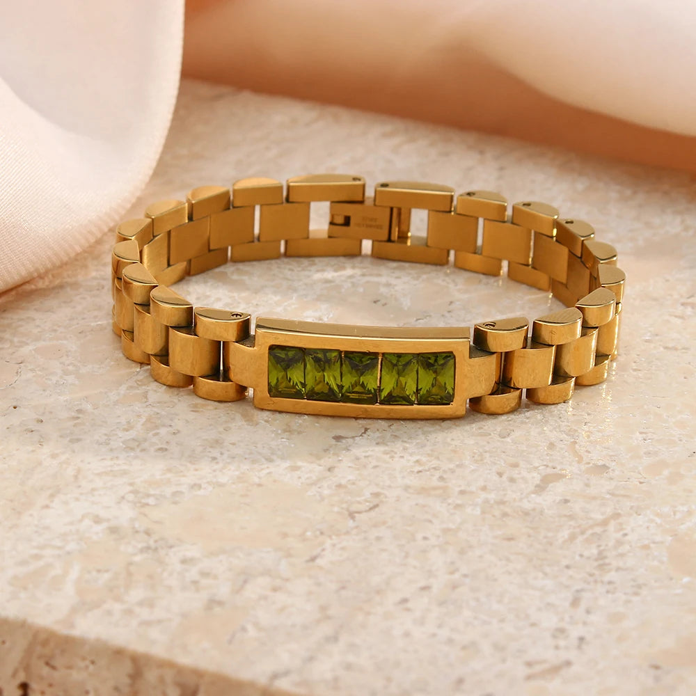 E.B.belle Oringinal Design Black White  3A Zircon Paved Watchband Wrist Bracelets For Women Stainless Steel Gold Plated Bangles