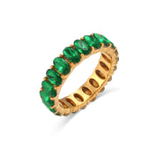 E.B.belle Wedding Party Oval Shape Zircon Rings For Ladies Prong Setting Clear Crystal Emeraled Green Women's Baguette Ring
