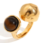 E.B.belle Double Balls Clip Agate Stone Opening Ring Waterproof 316L Stainless Steel Natural Stone Jewelry For Fashion Women