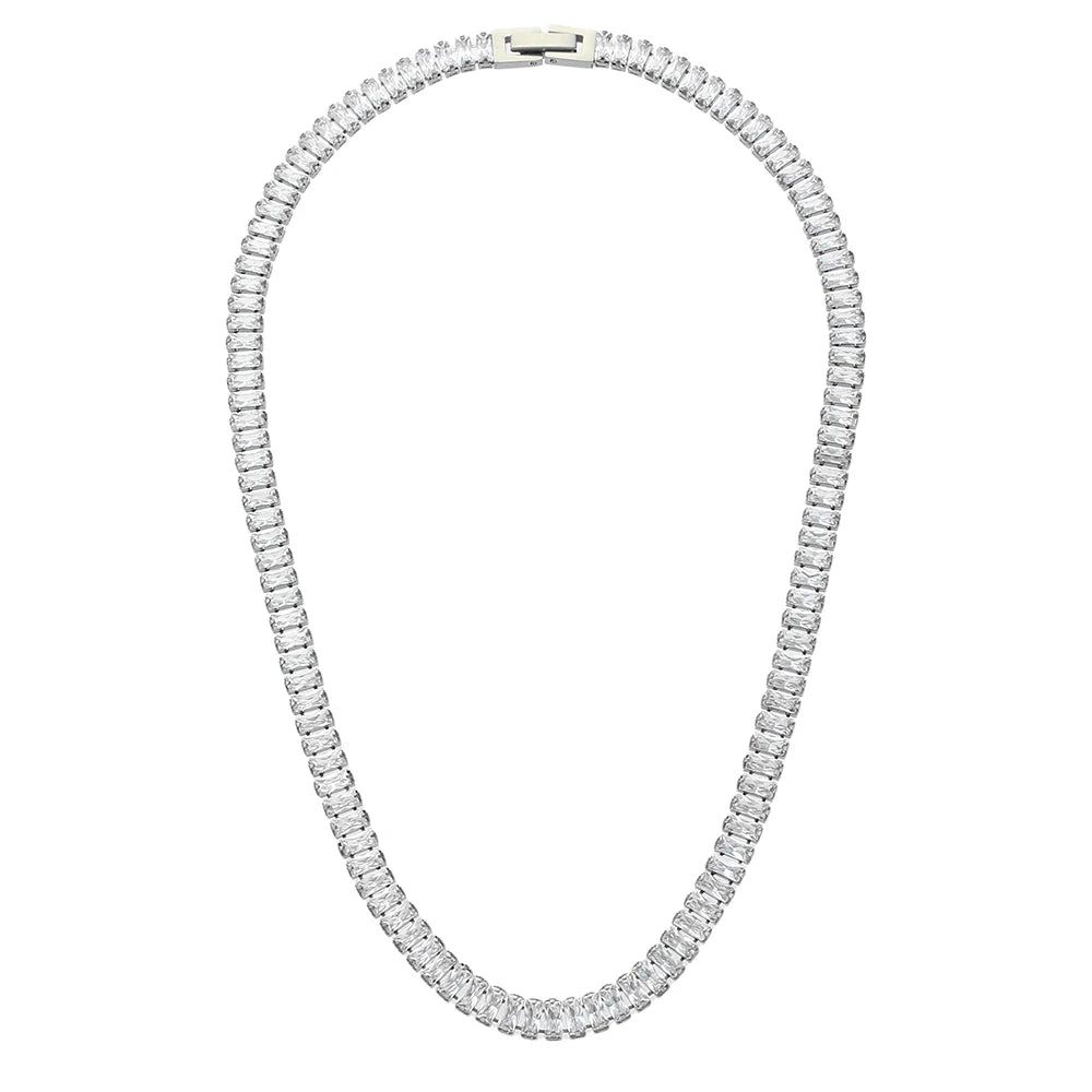 E.B.belle Luxury Christmas Jewelry Gift For Ladies Square Tennis Chain Choker Necklace Green Pink White Black Crystal Necklace