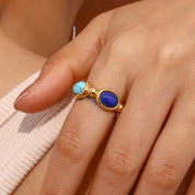 4 Colors Natural Stone Lapis Turquoise Carnelian Colorful Y2K Rings For Ladies Delicate Holiday Gold Plated Stainless Steel Ring