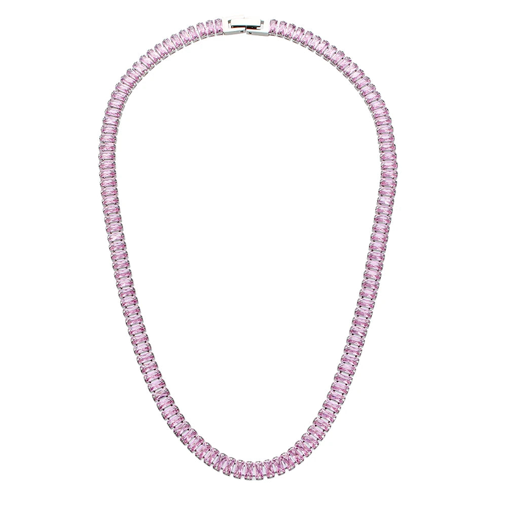 E.B.belle Luxury Christmas Jewelry Gift For Ladies Square Tennis Chain Choker Necklace Green Pink White Black Crystal Necklace