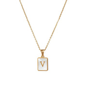 E.B.belle Minimalist Mother of Pearl Shell Stainless Steel Tarnish Free Initial Necklace Gold Plated Letter Necklace for Women