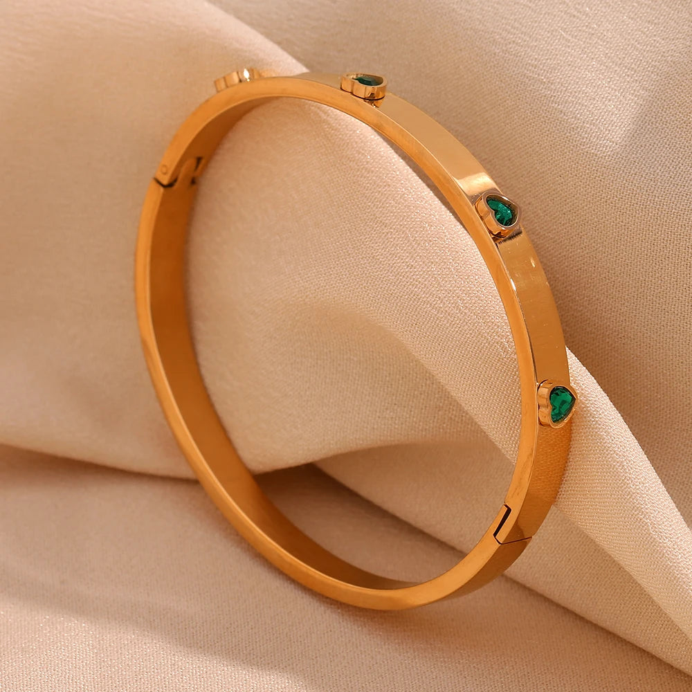 E.B.belle Heart Zircon Clasp Bracelet Hypoallergenic 18K Gold Plated Bracelet for Women 316L Stainless Steel Bangles Jewelry