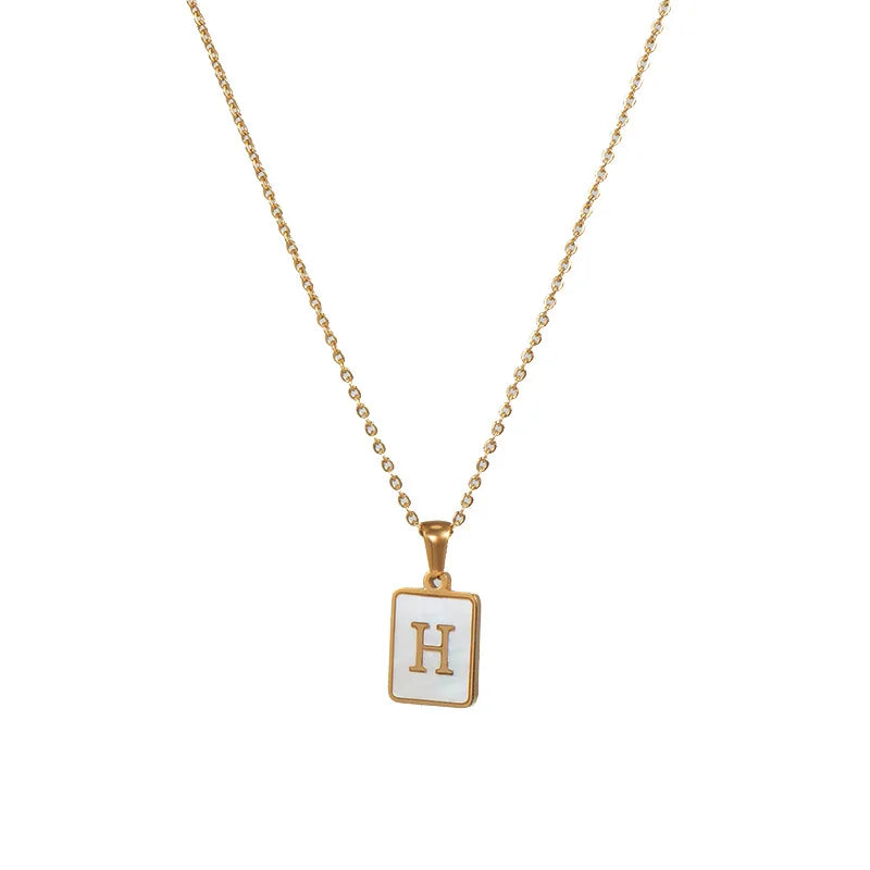 E.B.belle Minimalist Mother of Pearl Shell Stainless Steel Tarnish Free Initial Necklace Gold Plated Letter Necklace for Women
