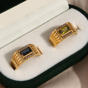 E.B.belle  Stainless Steel Texture Engraved Square Green Black Zircon Stone Ring Vintage Geometric Gold Rings For Women