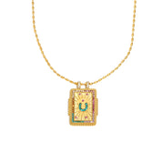 E.B.belle Colorful Enamel Square Zircon Pendant Necklace 18K Gold Plated Stainless Steel Fashion Neck Jewelry