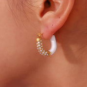 E.B.belle Purple Green White Enamel U Shaped Rhinestone Crystal Paved Y2K Hoop Earrings For Girls Female Ladies Colorful Earring
