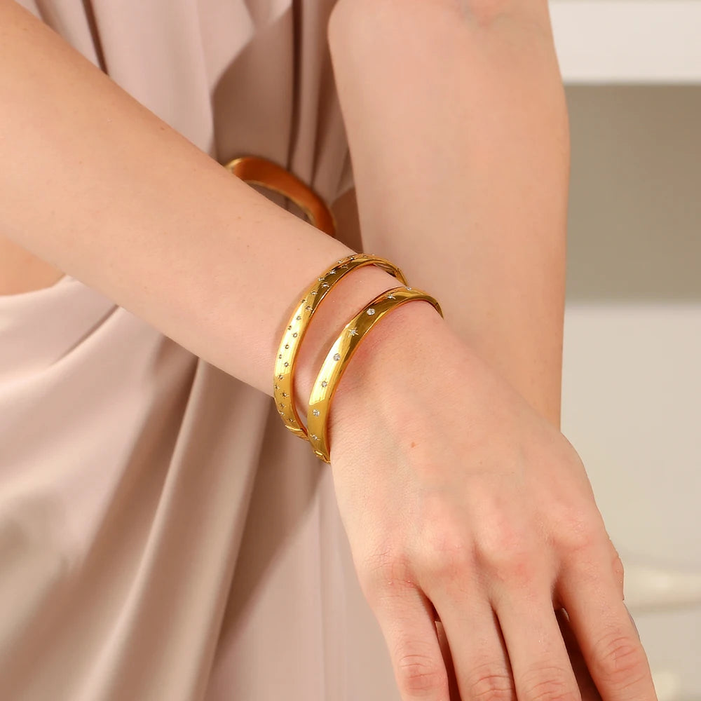 E.B.belle Minimalist Star Moon Rhinestone Bracelet 18k Gold Plated 316L Stainless Steel Water Proof Charm Women's Jewelry