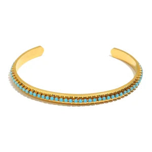 E.B.belle Fashion Waterproof Stainless Steel Shiny Colorful Turquoise Rhinestone Cuff Bracelets For Women Party Jewelry Gifts