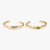 E.B.belle Irregular Opening Rectangular Zircon Bracelet 18K Gold Plated Green Color 316L Stainless Steel Women's Hand Bracelets