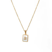 E.B.belle Minimalist Mother of Pearl Shell Stainless Steel Tarnish Free Initial Necklace Gold Plated Letter Necklace for Women