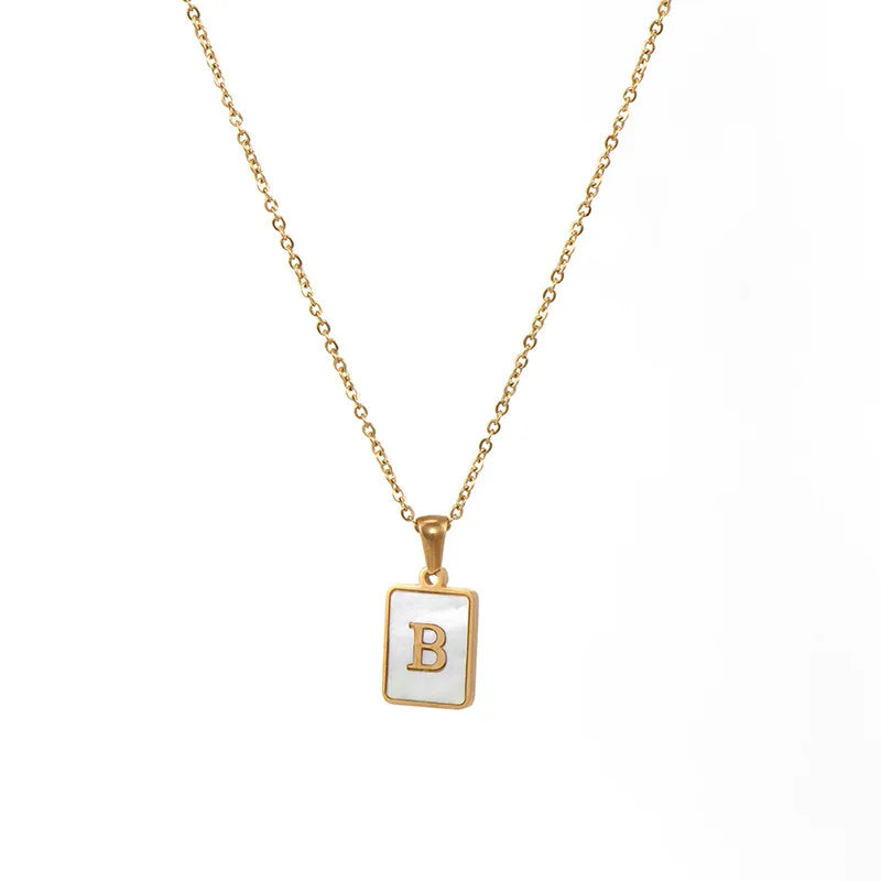 E.B.belle Minimalist Mother of Pearl Shell Stainless Steel Tarnish Free Initial Necklace Gold Plated Letter Necklace for Women