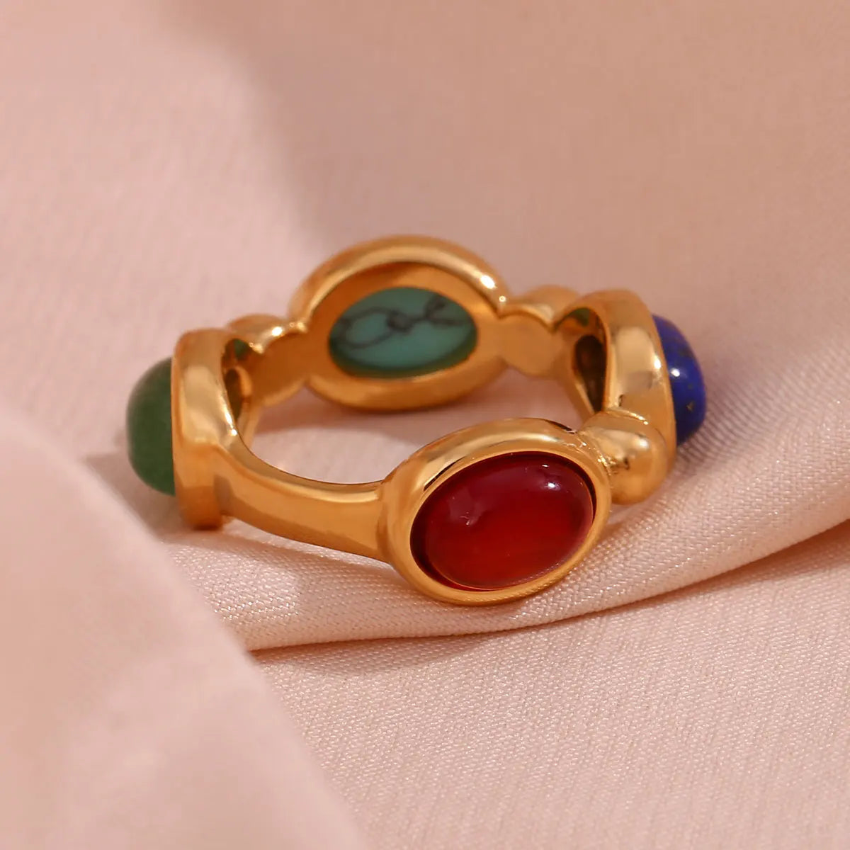 4 Colors Natural Stone Lapis Turquoise Carnelian Colorful Y2K Rings For Ladies Delicate Holiday Gold Plated Stainless Steel Ring