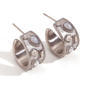 C-shaped Hoop Earrings with Pearl Geometric Rhinestone Silver Color 316L Stainless Steel Accessories 18K Gold Plated Jewelry