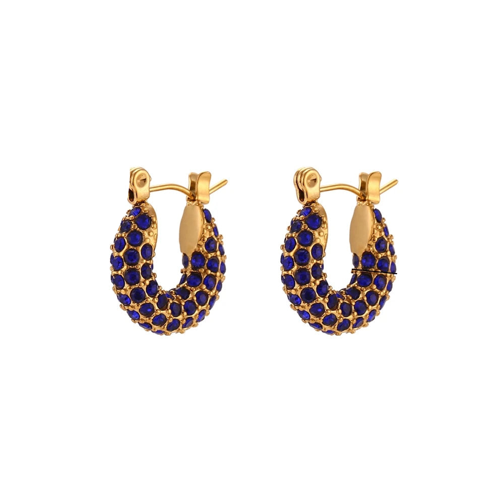 E.B.belle New Delicate Quality Luxury 3A Zircon Hoop Earrings Stainless Steel Jewelry 18K Gold Plated Clear Crystal Earrings