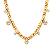 E.B.belle Smooth Cuban Chain Necklace 18K Gold Plated Round Circle Crystal Zircon Stone Charm Choker Necklace For Women