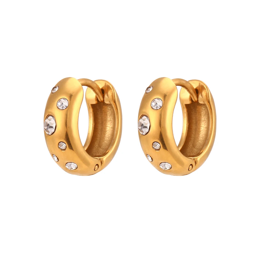 E.B.belle Colorful Bubble Zircon Stone Filled Small Chunky Gold Plated Earrings For Ladies Fashion Stainless Steel Jewelry Charm