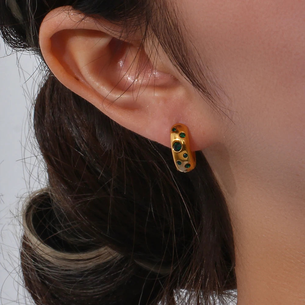 E.B.belle Colorful Bubble Zircon Stone Filled Small Chunky Gold Plated Earrings For Ladies Fashion Stainless Steel Jewelry Charm