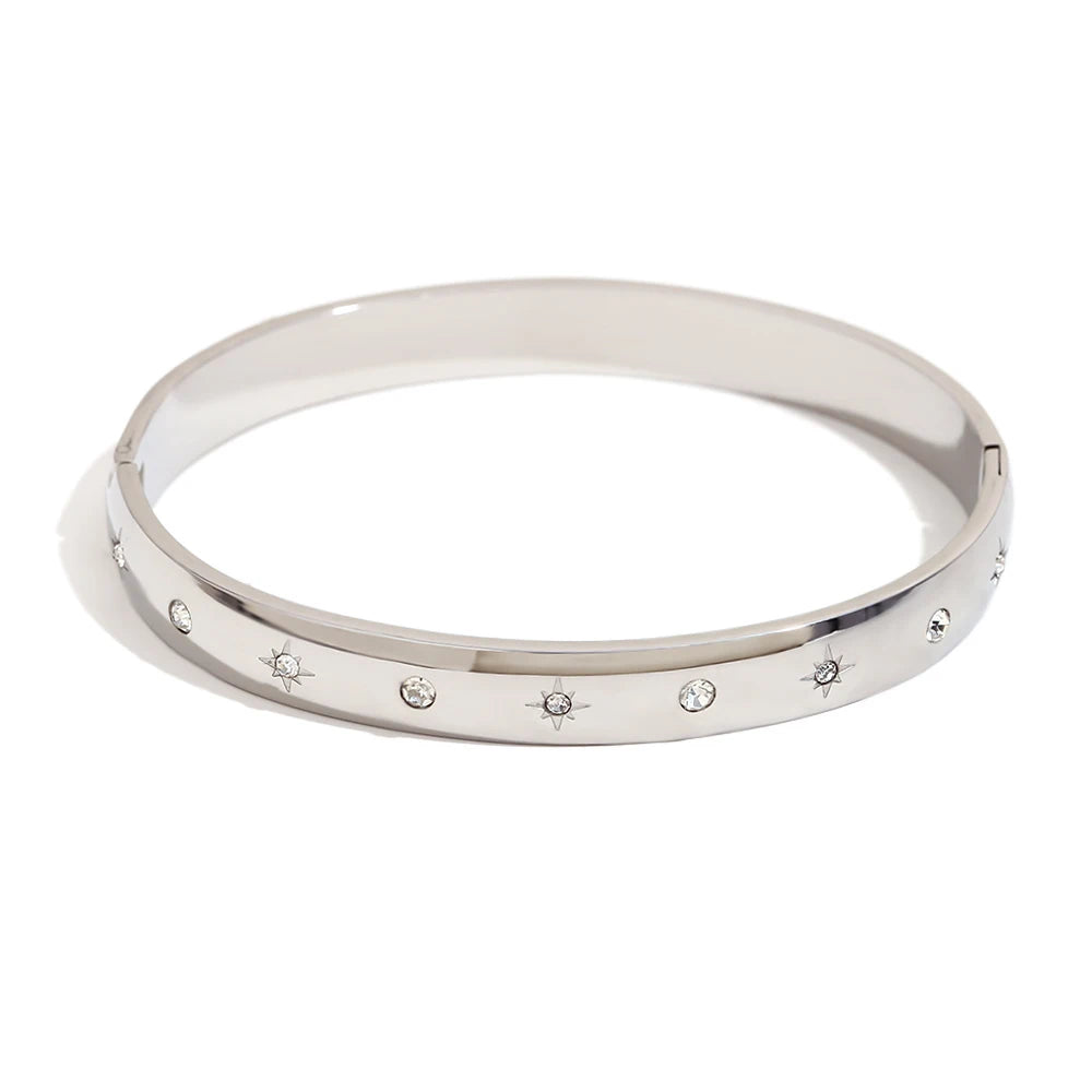 E.B.belle Minimalist Star Moon Rhinestone Bracelet 18k Gold Plated 316L Stainless Steel Water Proof Charm Women's Jewelry
