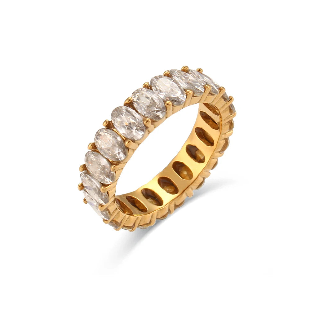E.B.belle Wedding Party Oval Shape Zircon Rings For Ladies Prong Setting Clear Crystal Emeraled Green Women's Baguette Ring