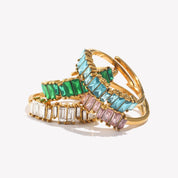 E.B.belle Full Cubic Zirconia Stone Shiny Green Pink Blue Crystal Zircon Adjustable Rings For Party Ladies Christmas Gift