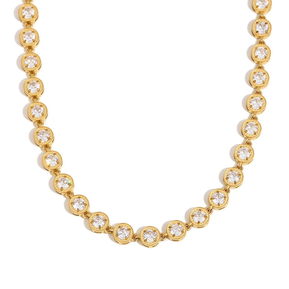 E.B.belle Multicolor Luxury Round Zircon Necklace Bracelet PVD Plated Stainless Steel Classic Style Party Shiny Chic Jewelry