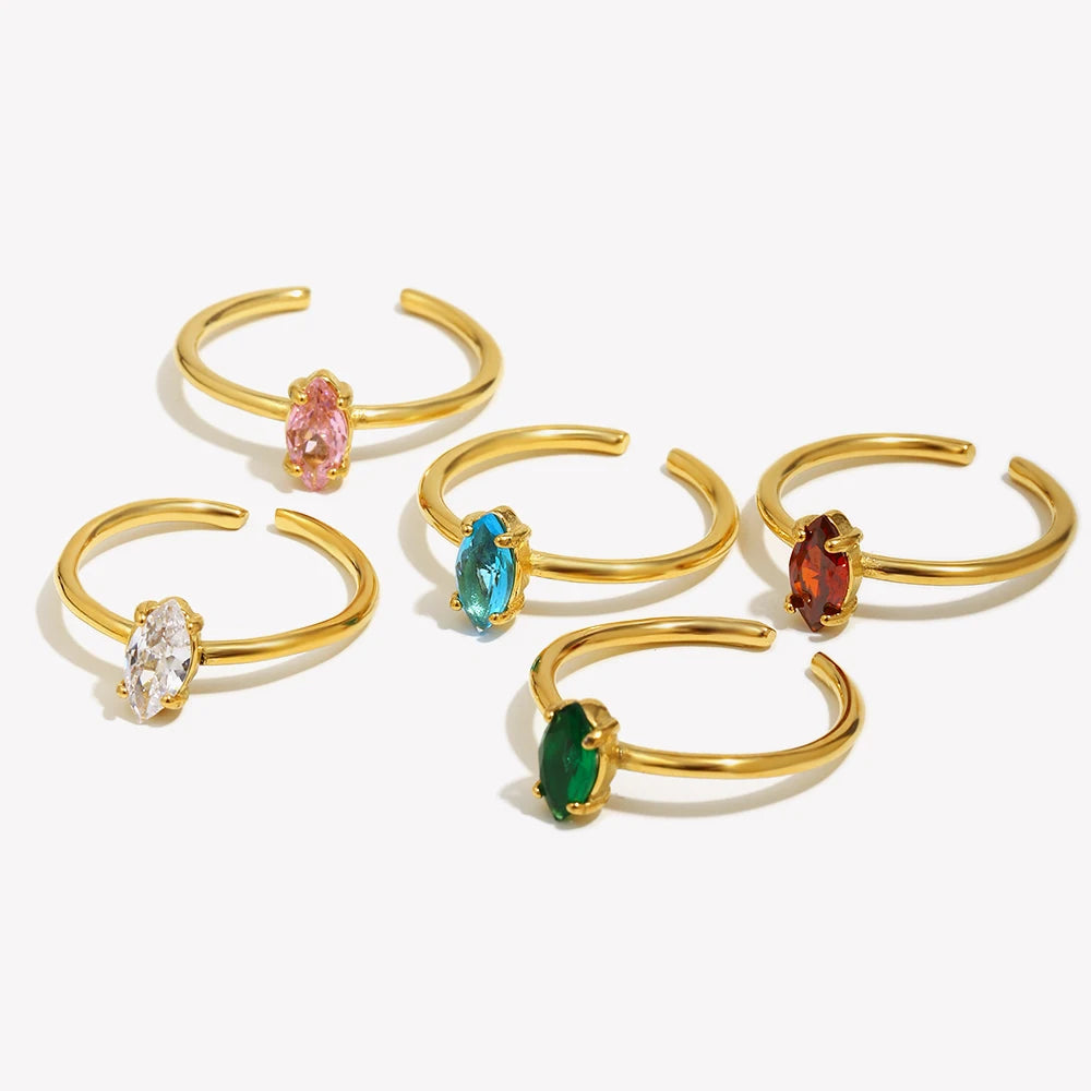 Minimalist Shiny Horseeye AAA Zircon Opening Stainless Steel Rings For Teens Trendy Woman Jewelry And Accessories 2024