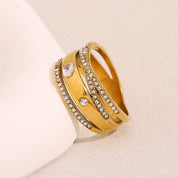 E.B.belle Creative Luxury Multipile Zircon Ring High Quality Stainless Steel 18K Gold Plated Party Statement Jewelry Accessories