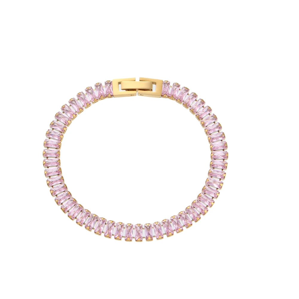 E.B.belle Luxury Christmas Jewelry Gift For Ladies Square Tennis Chain Choker Necklace Green Pink White Black Crystal Necklace