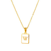 E.B.belle Minimalist Mother of Pearl Shell Stainless Steel Tarnish Free Initial Necklace Gold Plated Letter Necklace for Women
