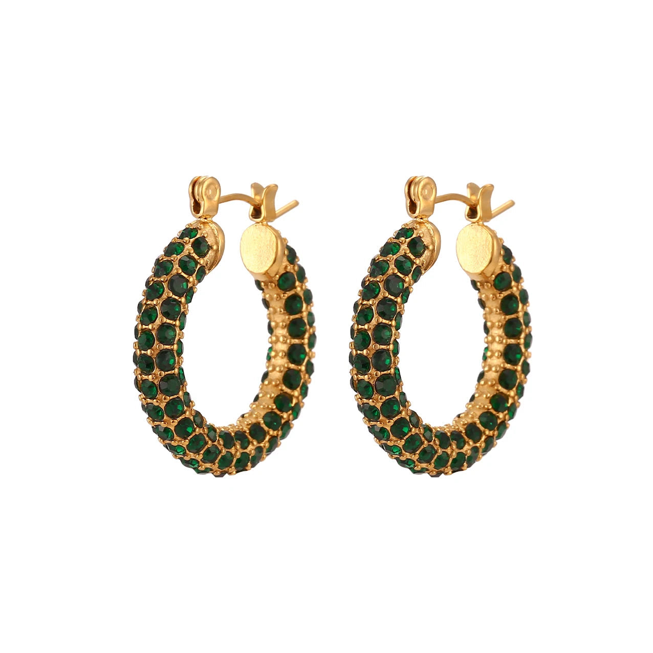 E.B.belle New Delicate Quality Luxury 3A Zircon Hoop Earrings Stainless Steel Jewelry 18K Gold Plated Clear Crystal Earrings