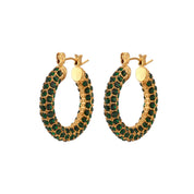E.B.belle New Delicate Quality Luxury 3A Zircon Hoop Earrings Stainless Steel Jewelry 18K Gold Plated Clear Crystal Earrings