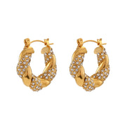 E.B.belle Crystal Paved Twisted Rope Style Rhinestone Hoop Earrings For Women Stainless Steel Chunky Statement Hoop Earring