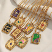 E.B.belle Colorful Enamel Square Zircon Pendant Necklace 18K Gold Plated Stainless Steel Fashion Neck Jewelry