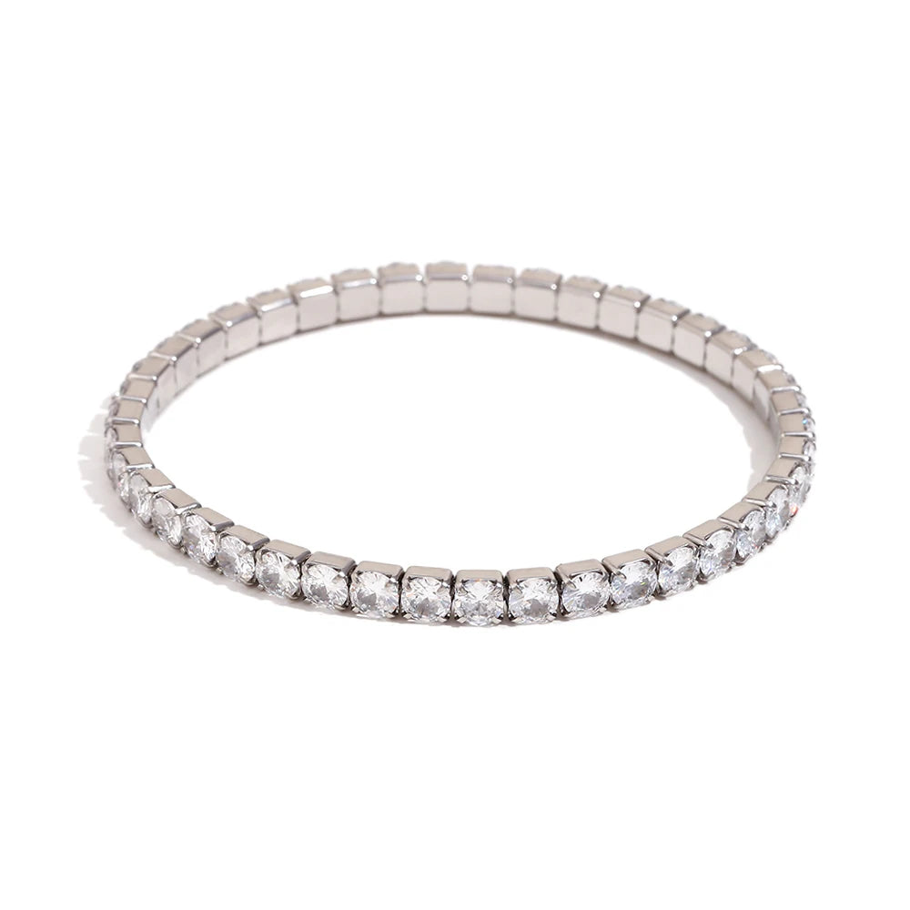 E.B.belle 3mm 4mm Elastic Square Zircon Bracelet Stainless Steel Shiny Jewelry Gold/Silver Color Fashion Women Decoration Charm