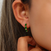 E.B.belle Bamboo Cubic Zirconia Stone Green Clear Small Huggies Hoop Earring Delicate Elegant Ladies Gold Plated Zircon Hoop