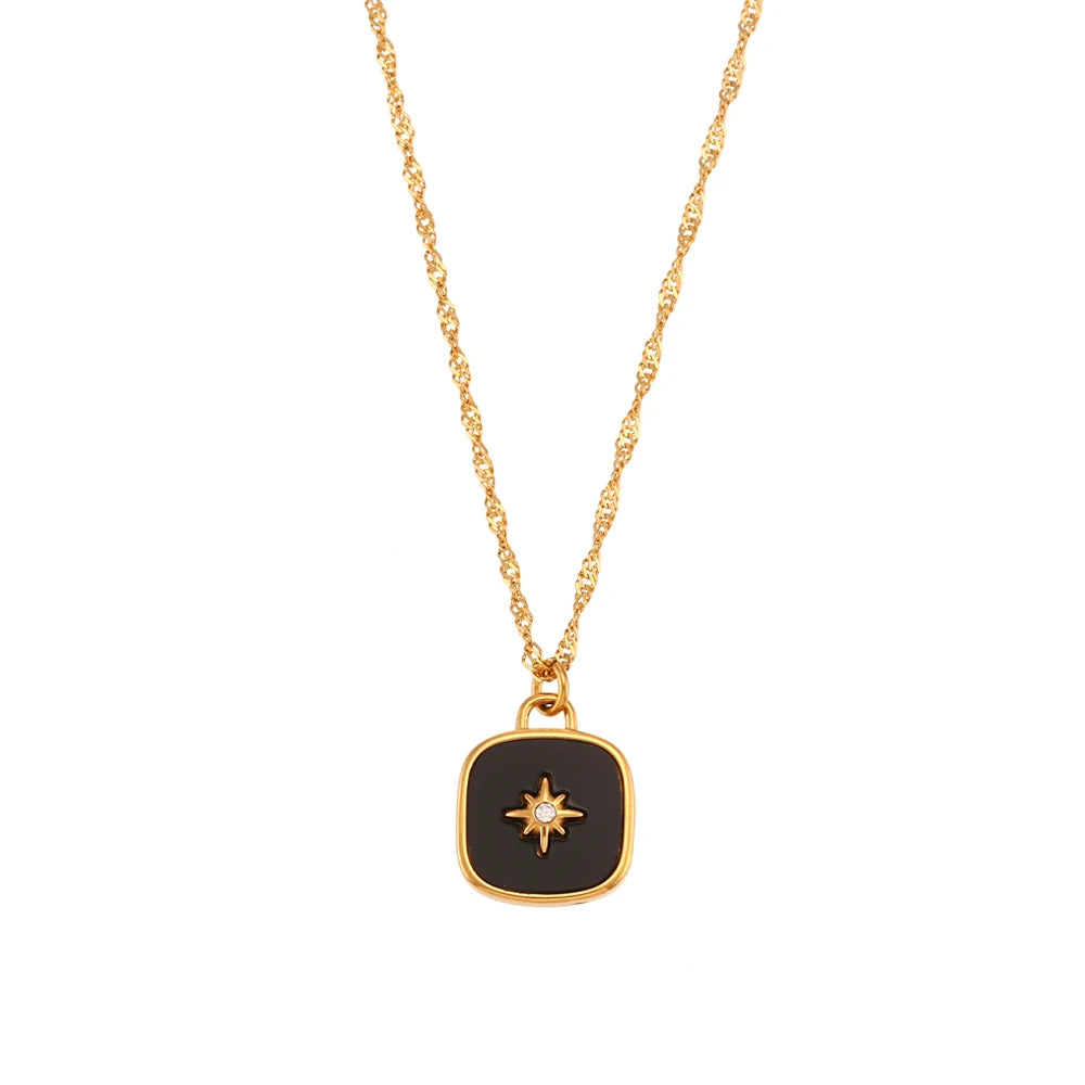 E.B.belle  Natural Stone Shiny Heart Zircon Pendant Necklace Gold Plated Stainless Steel Fashion Women Neck Jewelry