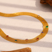 E.B.belle 18K Gold Plated New Net Colorful Zircon Choker Necklace Stainless Steel Women Party Jewelry