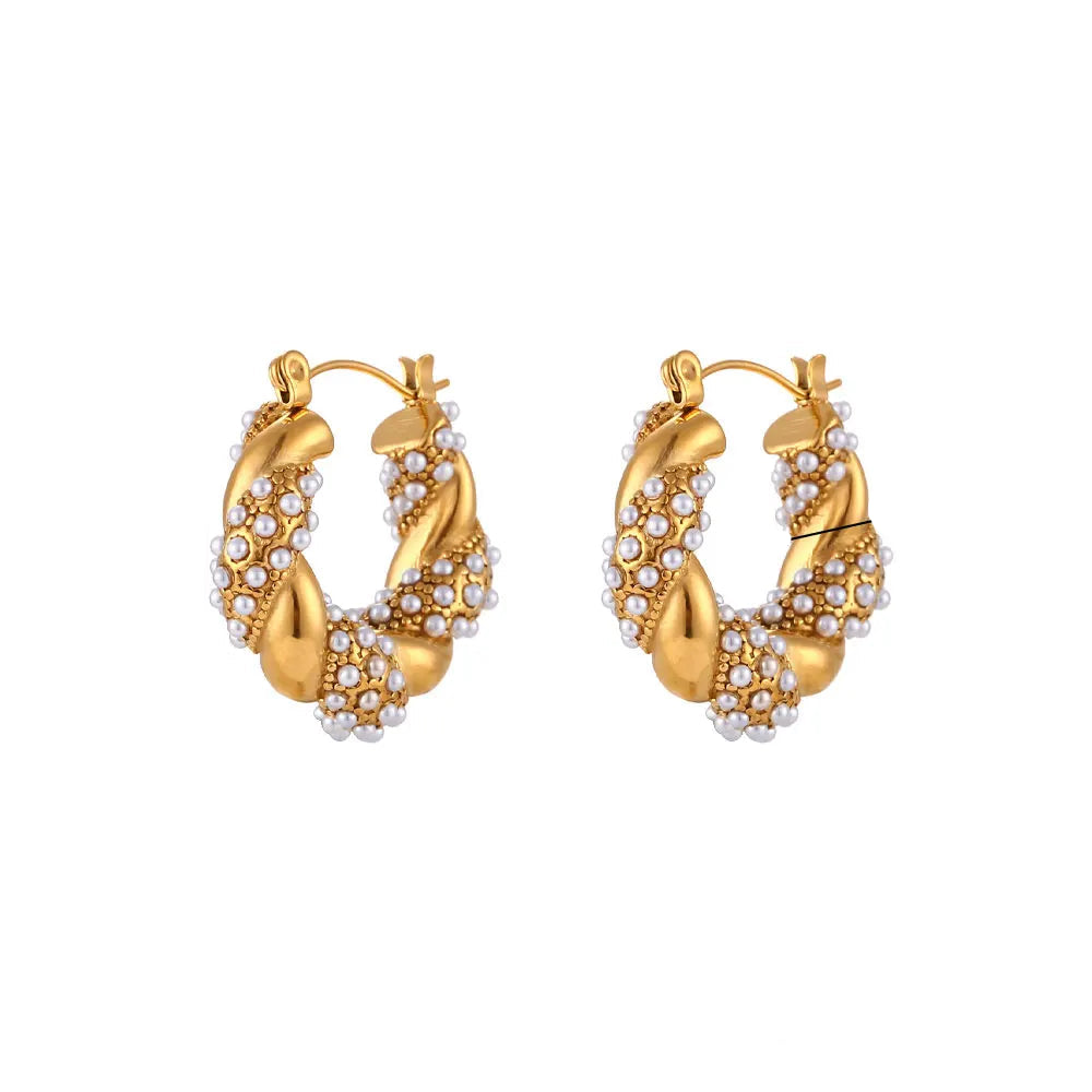 E.B.belle Crystal Paved Twisted Rope Style Rhinestone Hoop Earrings For Women Stainless Steel Chunky Statement Hoop Earring