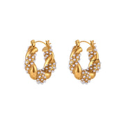 E.B.belle Crystal Paved Twisted Rope Style Rhinestone Hoop Earrings For Women Stainless Steel Chunky Statement Hoop Earring
