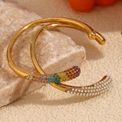 E.B.belle Colorful Rhinestone Snake Head Bracelet 18K Gold Plated Stainless Steel Opening Bracelet Bangle Waterproof Jewelry
