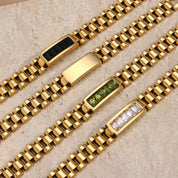 E.B.belle Oringinal Design Black White  3A Zircon Paved Watchband Wrist Bracelets For Women Stainless Steel Gold Plated Bangles