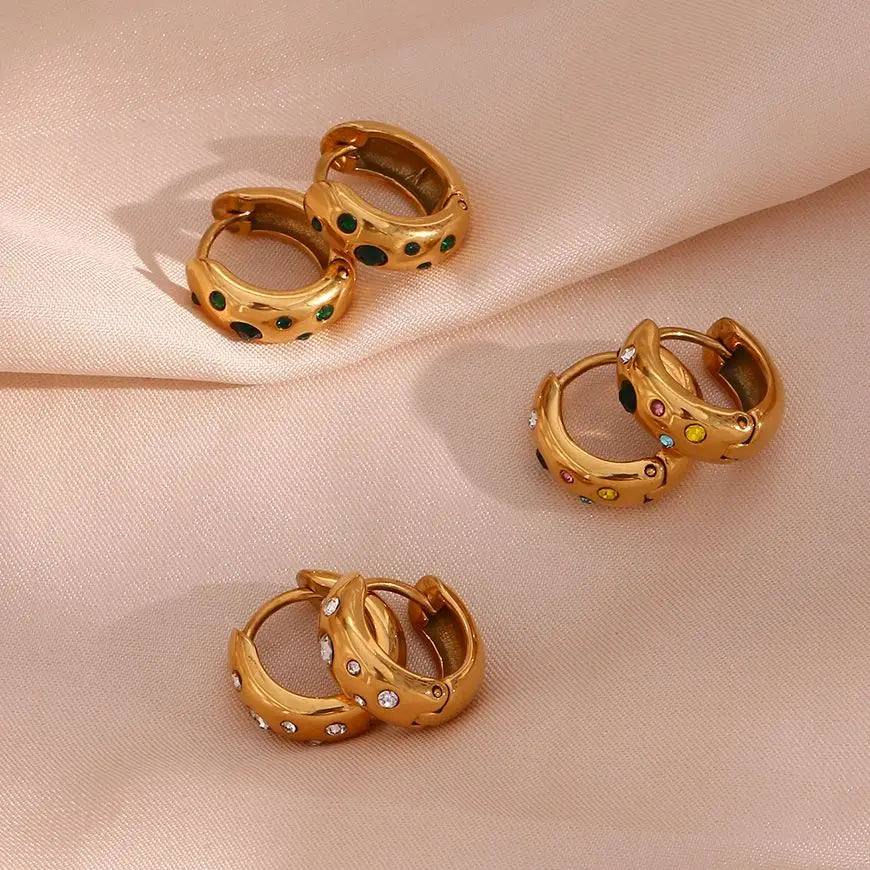E.B.belle Colorful Bubble Zircon Stone Filled Small Chunky Gold Plated Earrings For Ladies Fashion Stainless Steel Jewelry Charm