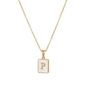 E.B.belle Minimalist Mother of Pearl Shell Stainless Steel Tarnish Free Initial Necklace Gold Plated Letter Necklace for Women